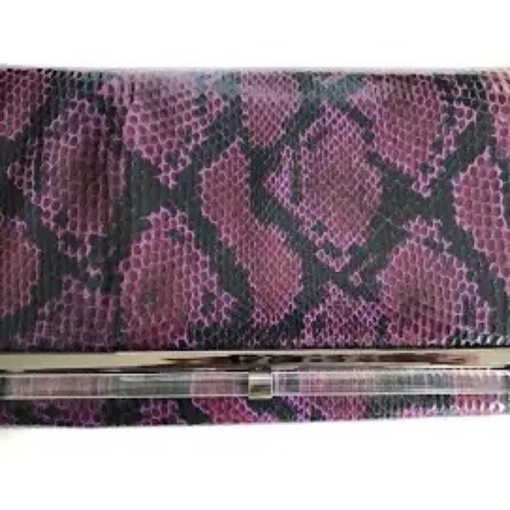 White House Black Market Purple Python Clutch With Shoulder Chain